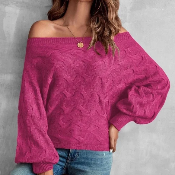 Cozy Off Shoulder Knit Sweater Top - Picture 16 of 16